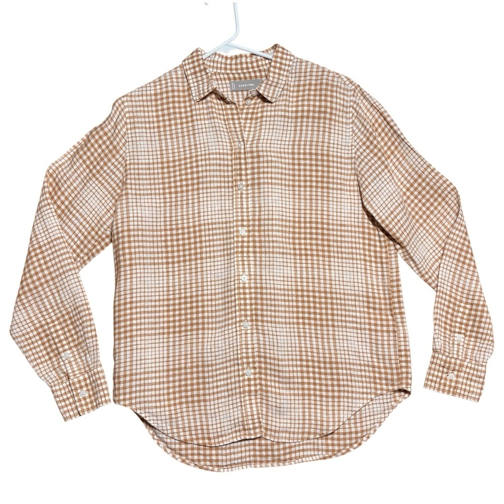 Everlane Wm’s 100% Linen Relaxed Plaid Button Down Shirt NWOT Coffee Grid Sz 2